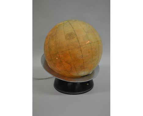 Unusual 1930's Joseph Lucas Ltd desk lamp, the shade in the form of a globe with applied map, scale 1 - 42 000000, having chr