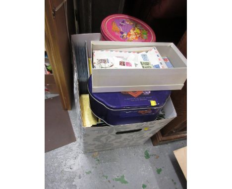 Box containing a collection of miscellaneous stamps, loose and in albums and a quantity of First Day covers