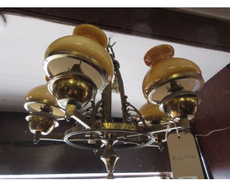 Christopher Wray brass four branch chandelier with glass shades