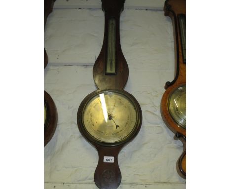 Late George III mahogany and inlaid banjo shaped wheel barometer, signed Lione Somalvico and Co., Holburn, London