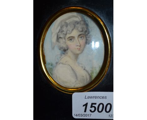19th Century miniature portrait of a young lady, together with a silhouette portrait of a Georgian gentleman