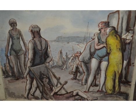 Harold Hope Read, quantity of unframed ink, pastel and other drawings, figures on a beach and other scenes