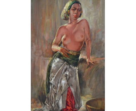 Hasim, large 20th Century oil on canvas, portrait study of an Indonesian semi nude girl, signed, 43.5ins x 26.5ins, gilt fram