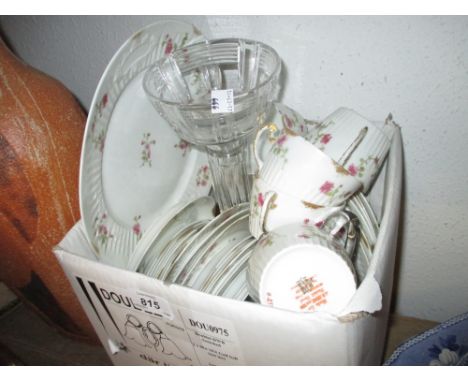 Limoges floral decorated tea service, glass lamp base and sundries