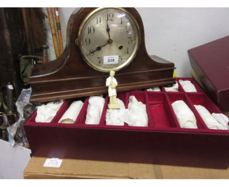 Early 20th Century mahogany two train mantel clock and a composition chess set by Gino Ferrari