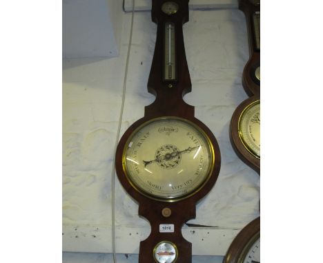 Early 19th Century mahogany four glass banjo shaped wheel barometer and hydrometer