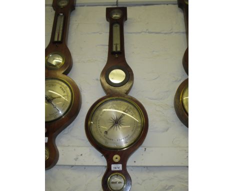 George III mahogany and line inlaid five glass wheel barometer (pediment removed)