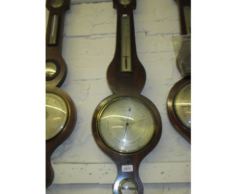 19th Century mahogany and line inlaid four glass wheel barometer with silvered dial, signed Hoon, Ashbourn (a/f)