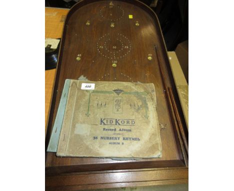 Two Kidkord nursery rhymes 7in records with albums (a/f) and a bagatelle board with stick and balls