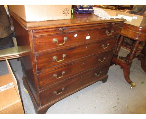 George III mahogany dwarf chest, the moulded top above a brushing slide and four graduated drawers with brass swan neck handl