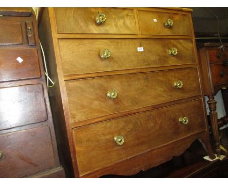 19th Century mahogany straight front chest of two short and three long drawers with brass knob handles and splay bracket feet