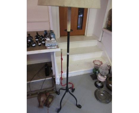 Black wrought iron standard lamp with shade