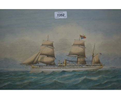 A. Wilkins, watercolour, portrait of a Royal steam and sailing yacht flying the Royal Ensign, signed, 11.5ins x 17.5ins, gilt