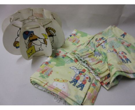 Pair of lined Laura Ashley Humpty Dumpty curtains and a Wombles lampshade