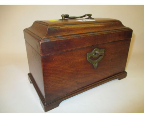 Early 19th Century mahogany tea caddy with secret compartment and original pewter fitted canisters