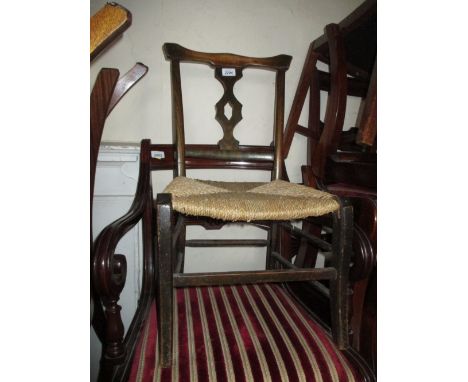 19th Century beech rush seated childs chair together with a 19th Century stick back childs chair