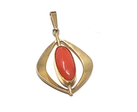 8ct gold vintage coral drop pendant (1.9g)
