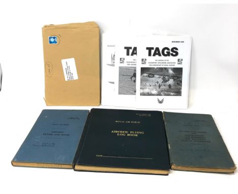 3 raf logbooks relating to sgt w.e mawson + tacs magazines logbooks first entyry 3/4/52 last 27/7/70 rear of log book shows l