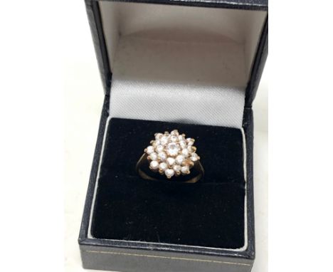 9ct gold vintage clear gemstone cluster ring - as seen (2.8g)