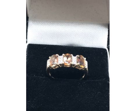 9ct gold diamond &amp; tourmaline fronted ring (2.4g)
