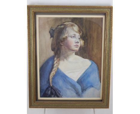 Early 20th century English School, Portrait of a Young Woman, watercolour, 32 x 25cm.