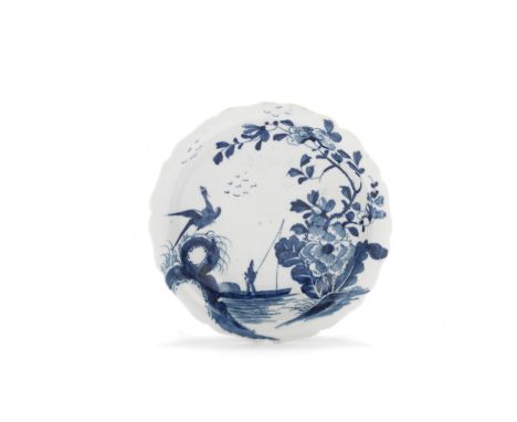 A Worcester stand for a finger bowl, circa 1756-8With a shaped rim, painted in blue with the 'Cormorant' pattern (I.B.28), th