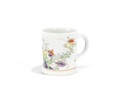 A Worcester coffee can, circa 1751-52With a slightly spreading base, everted rim and plain loop handle, painted in colours wi