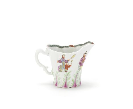 A Worcester creamboat, circa 1756-58Of high 'Chelsea Ewer' shape, spirally fluted and leaf moulded around the base, with a do