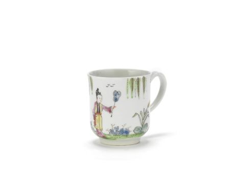 A Worcester coffee cup, circa 1754-56Of 'Scratch Cross' type with a grooved handle, painted with a version of the 'Snake in a