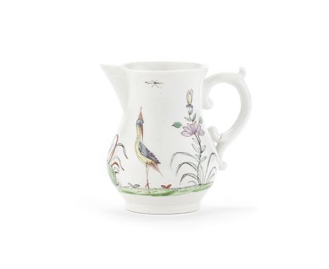 A Worcester creamjug, circa 1753Of pear shape with a sparrow beak spout, the double-scrolled handle with a delicate thumbrest