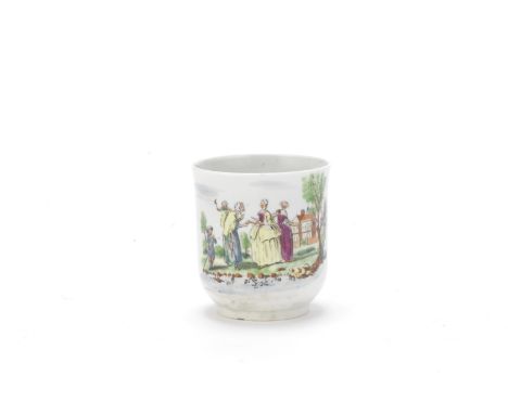 A Worcester coffee cup, circa 1754Of 'Scratch Cross' type and of plain shape with a grooved handle, transfer-printed in black