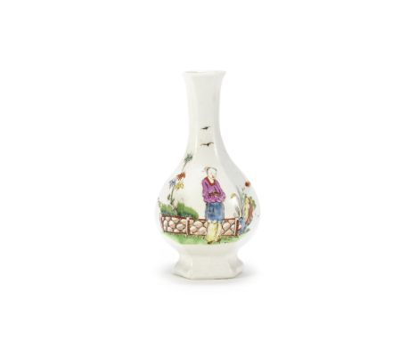 A Worcester bottle vase, circa 1753-54Of hexagonal baluster or 'onion' form, painted with a Chinese figure standing with arms