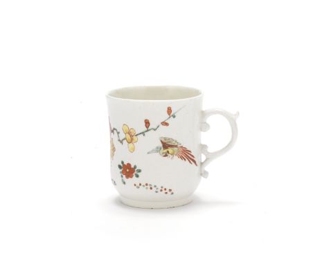 A Worcester coffee cup, circa 1752-53Of deep U shape with a slightly everted rim, the double scrolled handle with a sharply p