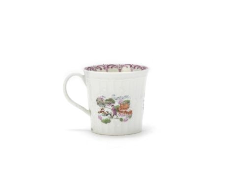 A Worcester coffee can, circa 1756-58Of cylindrical form with an everted rim and a very fine ribbed handle, the exterior moul