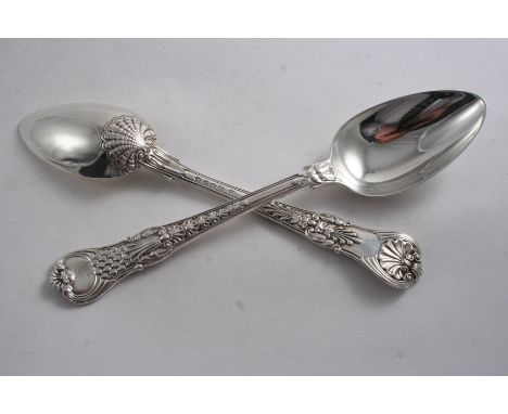 BY PAUL STORR: A pair of George III Coburg pattern table spoons, crested, London 1813;  7.3 oz  (2)