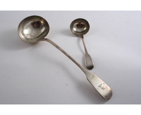A CURIOUS, GEORGE III FIDDLE PATTERN SAUCE LADLE by Messrs. Eley, Fearn & Chawner, London 1810*, & a soup ladle, same pattern