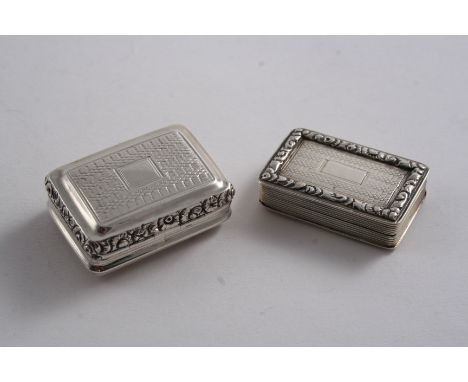 A GEORGE IV ENGINE-TURNED VINAIGRETTE oblong with reeded sides & a vacant cartouche, by Joseph Wilmore, Birmingham 1825 and a