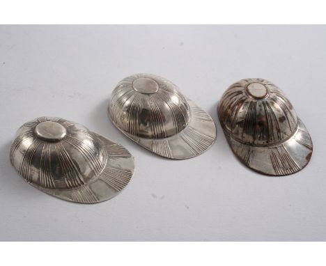 A GEORGE III "JOCKEY CAP" CADDY SPOON duty mark & lion passant only, c.1800, a similar Old Sheffield plated example & a conte