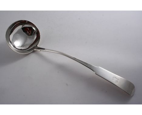 A GEORGE IV SCOTTISH FIDDLE PATTERN SOUP LADLE initialled, maker's mark "AH" (script), Edinburgh 1823;  13.7"  (34.6 cms) lon