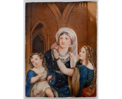 ENGLISH SCHOOL C.1830 A miniature portrait of two children in a Gothic interior, on ivory;  15 x 11 cms