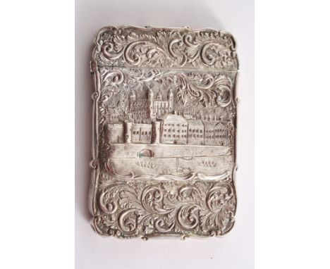 A RARE VICTORIAN EMBOSSED "CASTLETOP" of shaped oblong outline with a view of the Tower of London with the Thames & traitor's