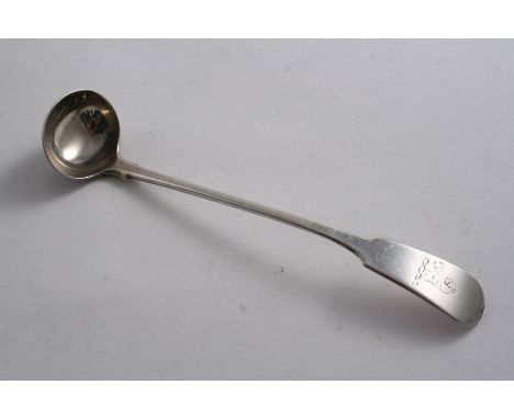 A SCOTTISH PROVINCIAL CONDIMENT/CREAM LADLE Fiddle pattern, crested, by William Ferguson, Elgin (WF, ELN, thistle) 1840-60;  