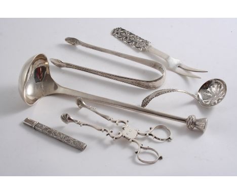 A MIXED LOT: A contemporary, Scottish cast ladle with thistle terminal, maker's mark "GLS", Edinburgh 2004 together with a sm