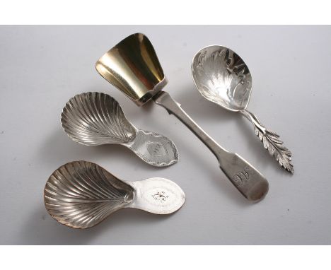 A GEORGE III CADDY SPOON with a fluted bowl & engraved stem, initialled "EIC", by N. Smith & Co., Sheffield c.1795 (date lett