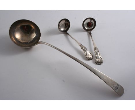 A GEORGE IV SOUP LADLE Old English pattern, initialled, by Richard Ferris of Exeter, 1822, together with a pair of Scottish t