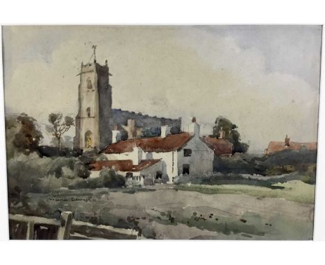 William R Benner (1884-1964) watercolour - Blythburgh Church, 37cm x 26cm, mounted in glazed frame, 53cm x 43cm overall