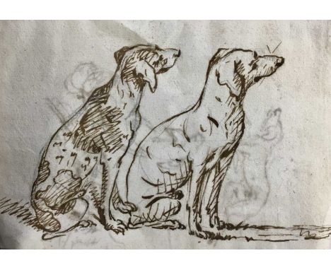 French School 18th Century, pen and ink studies of dogs, 15 x 14 and 13 x 18cm, one framed (2)Generally good original conditi