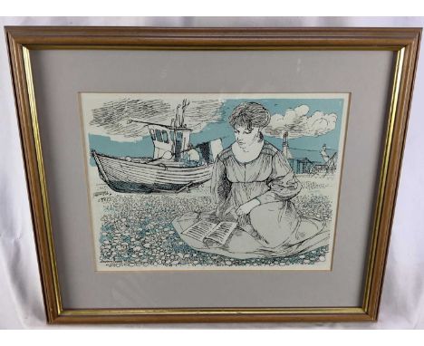 Andrew Dodds (1927-2004) signed numbered print - 'Singer on the beach,Aldeburgh', 9/150, 32cm x 25cm, in glazed frame (48cm x