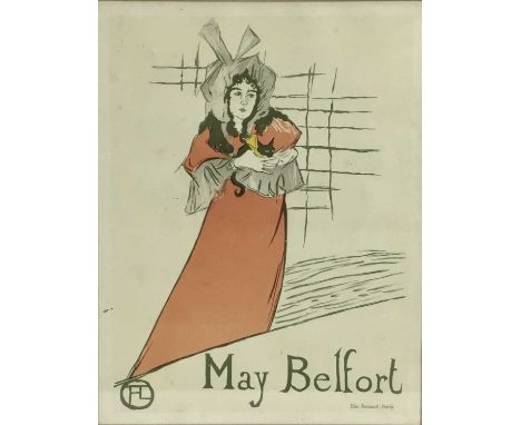 Toulouse Lautrec lithograph - May Belfort, Edw. Ancourt Paris, 29cm x 22cm, in glazed frame