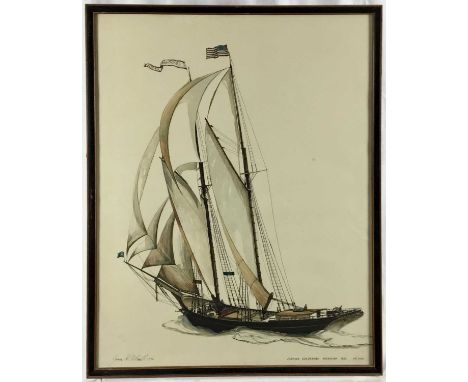James Archibald Mitchell: a limited edition coloured lithograph print ‘Schooner Gen.Banning Mendocino 1883 177 Tons’, 19/500,
